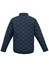 A dark navy unisex hexagonal puffer jacket, featuring a quilted hexagonal pattern on the back and long sleeves.