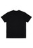 A plain black short-sleeve t-shirt featuring a logo on the back.