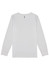 A long-sleeve white t-shirt featuring a simple design and a brand logo.