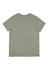 A green short sleeve T-shirt featuring a simple design and a logo on the back.