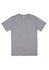 A grey short sleeve men's t-shirt with a simple design and a label at the neckline.