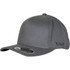 A grey FLEXFIT® 110 cap featuring a sleek design and a branded logo on the side.