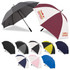 Two umbrellas in black and maroon/white, along with eight additional umbrellas in various colours including yellow and pink.