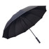 A black umbrella with a checkered pattern and a curved handle, featuring a sturdy metal frame and a logo.