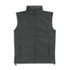 A grey vest with a high collar, featuring a zippered front and two side pockets. Includes a logo.