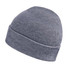 A grey knit beanie with a snug fit and a small logo. Perfect for colder weather accessories.