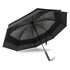 A black Expanse umbrella with a sturdy handle and a wide canopy, featuring a sleek design and a logo.