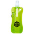 A drink bottle designed for outdoor use, featuring a translucent green body and a logo, with a carabiner attachment.