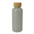 A drink bottle in a muted green colour, featuring a cork lid and a simple design. It has a logo on the side.