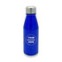 A drink bottle in vibrant blue with a stainless steel cap and a circular area for branding.