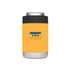 A stubby cooler in bright yellow with a black base, featuring a logo on the front.