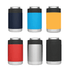 A selection of Dundee Stubby Coolers in navy, blue, orange, red, silver, and black, each with a logo.