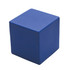 A blue stress cube with rounded edges and a smooth surface. It has a simple, solid design.