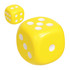 A pair of large, yellow stress dice featuring white dots on each face. One die is prominently displayed in the foreground.