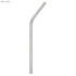 A stainless steel drinking straw, bent shape, in silver colour. Features a logo.