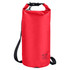 A red 10L dry sack with a shoulder strap and a logo. Perfect for keeping contents dry in wet conditions.