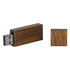 A wooden USB flash drive in brown with a removable cap, featuring a logo on its side. It's 32GB in capacity.