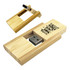 A bamboo USB flash drive in a wooden case, featuring a USB connector and a logo. The product is 32GB in capacity.