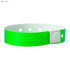 A light green plastic wristband with a white fastening mechanism and multiple holes for adjustments.
