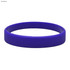 A dark blue silicone wristband with a smooth finish and a slight sheen, featuring a logo.