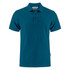 A teal men's cotton polo shirt with a classic collar and three buttons, featuring a logo.