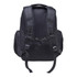 A black laptop backpack with padded shoulder straps and mesh detailing, featuring multiple compartments and a logo.