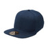 A dark navy snapback cap with a flat brim and a logo on the front.
