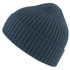 A navy blue ribbed beanie with a snug fit and a small logo on the side.