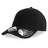 A black mid-visor cap featuring a logo, designed for casual wear.