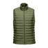 A green thermal vest with a high collar, featuring a zip front and a sleek, quilted design.