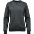 A grey women's pullover sweater with a crew neck and long sleeves, featuring a subtle texture.