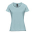 A women's short sleeve tee in a light teal colour with a round neckline and a simple design. It features a logo.