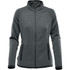 A women's jacket in a dark grey colour with textured fabric, featuring a zip front and two side pockets.