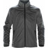 A men's grey jacket with a zip front, standing collar, and side pockets. It features a branding logo.