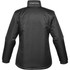 A black women's thermal jacket featuring a high collar and elastic cuffs. The jacket has a logo on the back.