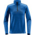 A blue men's base thermal 1/4 zip jumper with contrasting stitching and a branded logo.