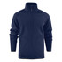 A navy softshell fleece hybrid jacket with a zip front and side pockets. Features a logo on the chest.