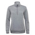 A grey women's thermal 1/4 zip pullover with a collar and ribbed hem, featuring a logo.