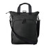 A black tote backpack featuring dual handles, adjustable shoulder strap, and multiple zippered compartments.