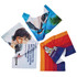 A set of three sublimation sports towels in various colours and patterns, featuring vibrant graphics and a logo.