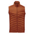 A men's thermal vest in a rust colour with a high collar and chevron quilted design. Features a front zipper and has a logo.