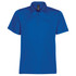 A blue polo shirt with a collar and short sleeves, featuring a logo. Suitable for casual wear.