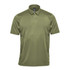 A green men's polo shirt with a collar, buttons, and a subtle logo on the chest.