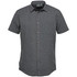 A short-sleeve, button-up shirt in a dark grey colour with a single chest pocket and branded label.