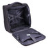 An underseat luggage bag in black, featuring a spacious open interior with straps and pockets for organisation.