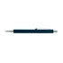 A metal pen in navy blue with silver accents and a logo.