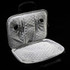 A grey laptop sleeve featuring a soft, padded interior and adjustable straps for securing a device.