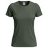 A green women's classic T-shirt with a round neckline and short sleeves, featuring a logo on the label.