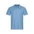 A light blue heavyweight polo shirt with a collar and three buttons, featuring a logo.