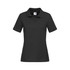 A women's heavyweight polo in black with a collar and short sleeves. It features a logo on the chest area.